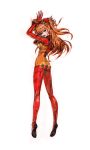  ass bad_id blue_eyes bodysuit evangelion:_2.0_you_can_(not)_advance from_behind highres long_hair looking_back neon_genesis_evangelion open_mouth orange_hair plugsuit rebuild_of_evangelion shikinami_asuka_langley simple_background skin_tight solo souryuu_asuka_langley test_plugsuit tomatika 