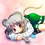  blush chitose-ame chitose_(ame) grey_hair jewelry lying mouse mouse_ears mouse_tail musical_note nazrin on_side pendant red_eyes short_hair solo tail touhou 