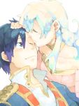  1girl adult blue_hair couple forehead_kiss kiss multicolored_hair nia_teppelin simon tegaki tengen_toppa_gurren_lagann zukki_(suzukio) 