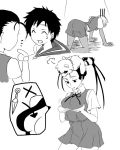  dark_skin don_(street_fighter) elena headband ibuki kasugano_sakura monochrome orz ponytail school_uniform serafuku short_hair street_fighter suta_furachina tanuki 