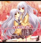  angel_beats! ayuko_(ayuco) blazer blue_hair dual_persona long_hair red_eyes school_uniform tachibana_kanade yellow_eyes 