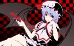  blue_hair checkered chin_rest gayprince hat highres red_eyes remilia_scarlet solo spear_the_gungnir touhou wings 