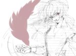  bad_id evil_grin evil_smile fire fujiwara_no_mokou grin injury long_sleeves monochrome red_eyes sketch smile smirk solo spot_color taira_mesuji torn_clothes touhou traditional_media 