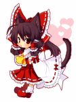  animal_ears bow brown_hair cat_ears cat_tail detached_sleeves hair_bow hakurei_reimu kemonomimi_mode kiri_futoshi red_eyes short_hair solo tail touhou 