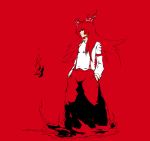  fire fujiwara_no_mokou hair_ribbon hands_in_pockets red ribbon solo standing tenryu touhou 