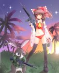  assault_rifle bikini_bottom black_legwear boots botasky bow brown_hair bunny cat_shit_one cravat crop_top crossover detached_sleeves explosive grenade gun hair_bow hakurei_reimu legs m16 midriff navel rabbit red_eyes rifle short_hair solo sumapan thigh-highs thighhighs touhou trigger_discipline weapon 