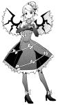  alternate_hairstyle animal_ears bare_shoulders dress elbow_gloves formal gloves hair_ornament hair_up heart heart_hands high_heels kannazuki_hato monochrome mystia_lorelei pantyhose shoes simple_background smile solo touhou wings 