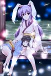  absurdres animal_ears bad_id barefoot bunny_ears bunny_tail highres inaba_tewi japanese_clothes kamikage_kirino kimono lap_pillow long_hair multiple_girls purple_hair rabbit_ears red_eyes reisen_udongein_inaba short_hair tail touhou 