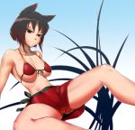  bikini_top bowa brown_eyes brown_hair cat_ears navel original sarong short_hair solo 