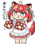  1girl :3 akami_karubi animal_ears animal_hands apron blonde_hair blue_eyes blush_stickers bow cat_ears cat_tail collar fangs frilled_apron frills gloves hair_bow heart indie_virtual_youtuber kanikama maid_apron multicolored_eyes multicolored_hair open_mouth paw_gloves redhead smile solo streaked_hair tail translation_request twintails two-tone_hair virtual_youtuber yellow_eyes 