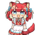  1girl :3 akami_karubi animal_ears animal_hands apron blonde_hair blue_eyes blush_stickers cat_ears cat_tail collar fangs frilled_apron frills gloves indie_virtual_youtuber kanikama maid_apron multicolored_eyes multicolored_hair open_mouth paw_gloves redhead smile solo streaked_hair tail twintails two-tone_hair virtual_youtuber yellow_eyes 