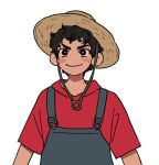  1boy 6753 arms_at_sides blush_stickers hat looking_at_viewer male_focus mole monkey_d._luffy one_piece_(live_action) scar scar_on_face short_hair smile straight-on straw_hat thick_eyebrows upper_body 