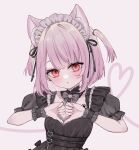  1_(z_tsubou) 1girl absurdres animal_ears black_dress cat_ears cat_girl dress extra_ears highres indie_virtual_youtuber looking_at_viewer maid maid_headdress mikeneko_(utaite) parted_lips pink_hair puffy_short_sleeves puffy_sleeves red_eyes short_hair short_sleeves two_side_up wrist_cuffs 