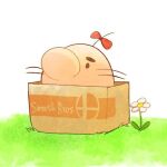  big_nose black_eyes bow box commentary_request copyright_name creature doseisan flower grass in_box in_container mother_(game) no_humans no_mouth red_bow solid_circle_eyes super_smash_bros. thick_eyebrows ukyo_(80123) whiskers white_background white_flower 