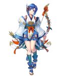  1girl arrow_(projectile) bare_shoulders blue_eyes blue_hair bow_(weapon) catria_(fire_emblem) chachie circle detached_sleeves fire_emblem fire_emblem:_mystery_of_the_emblem fire_emblem_heroes full_body hair_ornament highres holding holding_weapon japanese_clothes non-web_source obi sandals sash short_hair solo toeless_legwear transparent_background weapon wide_sleeves 