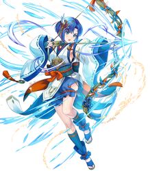  1girl arrow_(projectile) bare_shoulders blue_eyes blue_hair bow_(weapon) catria_(fire_emblem) chachie circle detached_sleeves fire_emblem fire_emblem:_mystery_of_the_emblem fire_emblem_heroes full_body hair_ornament highres holding holding_weapon japanese_clothes non-web_source obi sandals sash short_hair solo toeless_legwear transparent_background weapon wide_sleeves 