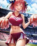  abs bare_arms baseball_stadium breasts crop_top go-toubun_no_hanayome hair_tie highres large_breasts nakano_nino navel non-web_source pom_pom_(clothes) redhead thighs 