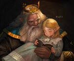 absurdres age_difference beard blonde_hair book facial_hair father_and_daughter grey_hair highres king long_beard nuavic old old_man parent_and_child princess princess_zelda rhoam_bosphoramus_hyrule the_legend_of_zelda the_legend_of_zelda:_breath_of_the_wild 