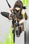  1girl absurdres assault_rifle brown_eyes brown_hair call_of_duty call_of_duty:_modern_warfare_2 casing_ejection gar32 girls_frontline gloves green_hair gun highres holding jacket long_hair m4_carbine m4a1_(girls&#039;_frontline) mask multicolored_hair parody rifle shell_casing skull_mask solo streaked_hair tagme weapon 