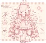 1girl animal_ears asymmetrical_legwear autumn barcode basket blush blush_stickers bow bowtie braid brown_footwear cable chibi dango english_commentary eyelashes food frilled_garter geta grey_eyes hair_bow hair_ornament hairclip highres holding holding_basket japanese_clothes kimono littlebluemuffin long_hair long_sleeves looking_at_viewer low_twin_braids multiple_hairpins obi open_mouth original painttool_sai_(medium) photoshop_(medium) pink_garter pom_pom_(clothes) rabbit rabbit_ears rabbit_tail reference_sheet robot sash sidelocks sleeve_bow smile striped striped_bow striped_bowtie striped_thighhighs tail teeth thigh-highs thigh_garter tsukimi_dango twin_braids upper_teeth_only very_long_hair wagashi white_bow white_bowtie white_hair white_kimono wide_sleeves yellow_background 