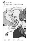  1boy charizard facial_hair flame-tipped_tail galarian_meowth greyscale leon_(pokemon) long_hair meowth monji_samonji monochrome nose_bubble poke_ball pokemon pokemon_(creature) pokemon_(game) pokemon_swsh sleeping smile translation_request twitter 