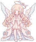  1girl angel angel_wings artist_name asymmetrical_legwear blonde_hair blue_eyes blush blush_stickers bow bow_legwear bowtie braid chibi dress english_commentary eyelashes feathered_wings footwear_bow french_braid frilled_bow frilled_bowtie frilled_dress frilled_thighhighs frills fur-trimmed_sleeves fur_trim hair_bow hair_ornament halo high_heels highres juliet_sleeves layered_clothes littlebluemuffin long_hair long_sleeves looking_ahead open_mouth original own_hands_clasped own_hands_together painttool_sai_(medium) puffy_sleeves robe short_dress single_thighhigh smile snow snowflake_brooch snowflake_hair_ornament sparkle thigh-highs transparent_background watermark wavy_hair white_bow white_bowtie white_dress white_footwear white_robe white_thighhighs white_wings wide_sleeves wing_hair_ornament wings 