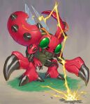  antennae bug claws digimon digimon_(creature) exoskeleton full_body grass highres lightning no_humans sasasi solo spikes standing tentomon 