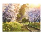  artist_name bush dated forest grass nature no_humans outdoors painting_(medium) scenery shadow signature sunlight tall_grass tlctm7h8wdwnthx traditional_media train tree tree_shade watercolor_(medium) 