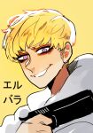  asuka_ryou blonde_hair blue_eyes devilman devilman_crybaby elbaraa shirt white_shirt yellow_background 