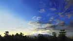  ariken blue_sky clouds commentary_request landscape mountain nature no_humans original outdoors plant scenery sky still_life tree yellow_sky 