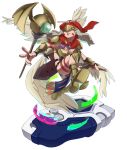  1girl angel angel_wings armor bikini_armor darcmon digimon digimon_(creature) digivice full_body helmet highres holding holding_staff liecomj looking_at_viewer simple_background solo staff white_background wings 