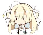 1girl ahoge angel angel_wings ascot blonde_hair blunt_bangs blunt_ends blush_stickers chibi closed_mouth commentary hair_between_eyes long_hair looking_at_viewer sesen2000 shirayuki_noa sidelocks simple_background smile solo tenshi_souzou_re-boot! two_side_up upper_body very_long_hair white_ascot white_background wing_hair_ornament wings 