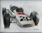  artist_name car colored_pencil_(medium) exhaust_pipe faux_traditional_media formula_one highres honda honda_ra271 motor_vehicle no_humans race_vehicle racecar rollcage simple_background steering_wheel traditional_media twitter_username vehicle_focus white_background white_car yasuyuki3080 