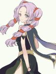 1girl black_dress black_gloves closed_mouth dress fire_emblem fire_emblem:_genealogy_of_the_holy_war gloves hair_ribbon long_hair looking_at_viewer looking_back multi-tied_hair purple_hair red_ribbon ribbon sleeveless sleeveless_dress smile solo tenjin_(ahan) tine_(fire_emblem) twintails violet_eyes white_background