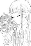 1girl babel_ii bad_id bad_pixiv_id blunt_bangs bouquet closed_eyes crying flower furumi_yumiko greyscale highres holding holding_bouquet koharu_(ymnkic51) long_hair monochrome solo upper_body very_long_hair