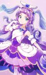  1girl absurdres aqua_eyes commentary_request cure_majesty dress elbow_gloves ellee-chan eyelashes gloves hair_ornament happy highres hirogaru_sky!_precure long_hair looking_at_viewer magical_girl nanai precure purple_dress purple_hair smile solo thigh-highs thighs white_thighhighs wing_hair_ornament 