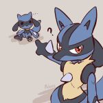  ... ? advos chibi looking_at_viewer lucario no_humans pointing pokemon pokemon_(creature) riolu simple_background sitting white_background 