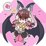  1girl animal_ears bat_ears bat_girl bat_wings brown_eyes brown_hair brown_long-eared_bat_(kemono_friends) da_(bobafett) elbow_gloves extra_ears fingerless_gloves gloves grey_hair kemono_friends kemono_friends_v_project leotard long_hair looking_at_viewer microphone pantyhose purple_background shoes simple_background skirt solo virtual_youtuber wings 