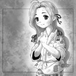  1girl akiakane_plto clip_studio_paint_(medium) dirty dirty_clothes dirty_face do_retry greyscale highres izumi_rin long_hair monochrome own_hands_together rags solo standing very_long_hair 