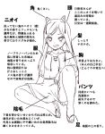  1girl artist_request fang feet greyscale highres horns long_hair looking_at_viewer monochrome nippaku_zanmu non-web_source oni_horns sandals shirt short_sleeves shorts solo source_request touhou translation_request unfinished_dream_of_all_living_ghost 