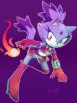  1girl animal_ears blaze_the_cat boots cat_ears cat_girl cat_tail crop_top eyelashes fire forehead_jewel furry furry_female gloves highres looking_at_viewer midriff nancher ponytail purple_fur pyrokinesis red_gloves skirt sonic_(series) tail thigh_boots 