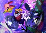  artist_name black_hole blue_eyes commentary_request crown disembodied_limb gears gloves hat horns kirby&#039;s_return_to_dream_land kirby_(series) looking_at_another magolor master_crown no_humans open_hand open_mouth red_eyes smile spoilers star_(symbol) takenokonoko thorns warp_star 