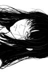  1girl chainsaw_man close-up closed_mouth commentary_request greyscale highres inoitoh long_hair looking_at_viewer monochrome portrait ringed_eyes scar scar_on_face sideways simple_background solo white_background yoru_(chainsaw_man) 