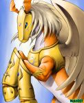 1other armor artist_name digimon digimon_(creature) digimon_adventure_02 highres horse no_humans pegasmon pegasus soihtuss watermark wings 