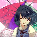  ;p blue_hair bust red_eyes short_hair solo tatara_kogasa tongue touhou umbrella wink yada_ei 