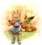  berries blush couple eating eevee food hair_ribbon hitmonchan kokh no_humans pokemon pokemon_(creature) pokemon_(game) pokemon_rgby ribbon sexual_dimorphism 