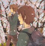  bag brown_hair cherry_blossoms koizumi_itsuki kyon male school_uniform suzumiya_haruhi_no_yuuutsu yaruse 