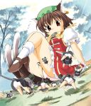  bloomers brown_eyes brown_hair cat_ears cat_tail chen clone earrings emphasis_lines jewelry minigirl mouse_ears mouse_tail multiple_tails nazrin panties seminoyu tail touhou underwear 