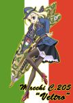  airplane blonde_hair hand_on_hip hat italy macchi_mc205 matsuda_miki mecha_musume military original regia_aeronautica skirt solo thigh-highs thighhighs world_war_ii wwii zettai_ryouiki 