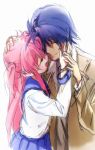  1girl angel_beats! bad_id blue_hair closed_eyes couple good_end haku_(yadetihw) hinata_(angel_beats!) hug long_hair pink_hair rough school_uniform serafuku short_hair spoilers yui_(angel_beats!) 